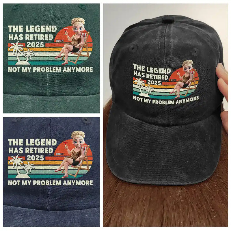 Retirement, Gift For Wife, Gift For Husband, Gift For Yourself, Gift For Women, Gift For Men, Gift For Grandpa, Gift For Father, Gift For Mother, Gift For Grandma, Funny - The Legend Has Retired Vintage Cartoon - Personalized Vintage Washed Denim Cap