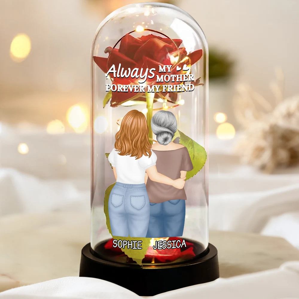 Gift For Mother,Mom - Daughters (Adult),Happy - The Love Between Mother & Daughter - Personalized Everlasting Rose Dome Lamp