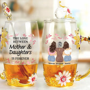 Gift For Mother,Mom - Daughters (Adult),Love - The Love Between Mother & Daughters Is Forever - Personalized Glass Flower Tea Cup