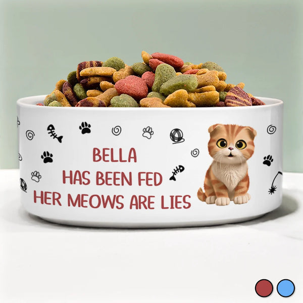 Cat Lovers,Cat Mom,Cat Dad - The Meows Are Lies - Personalized Pet Bowl