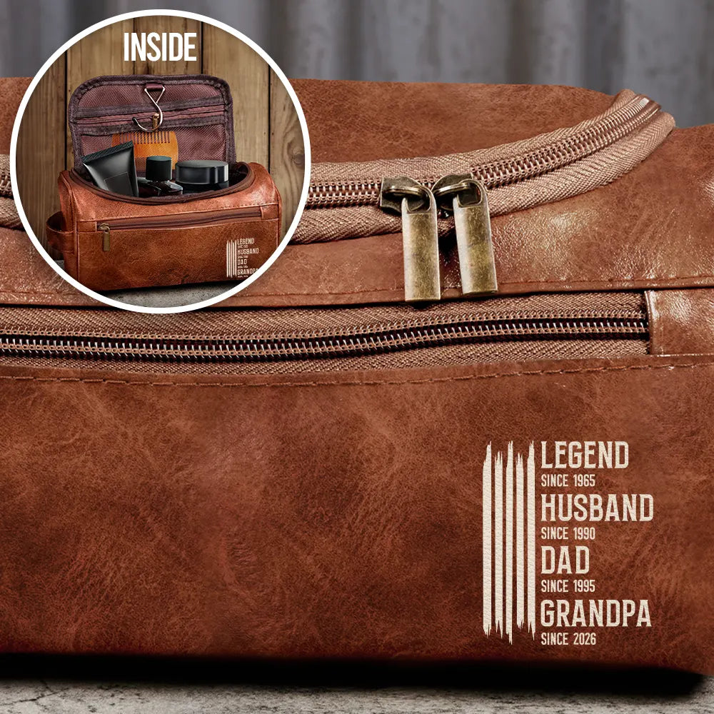 Gift For Father,Gift For Grandpa,Independence Day,Gift For Husband,Afro Dad,Non-Eng,Icon,Proud - The Original Legend Legend Husband Daddy Grandpa - Personalized Leather Toiletry Bag