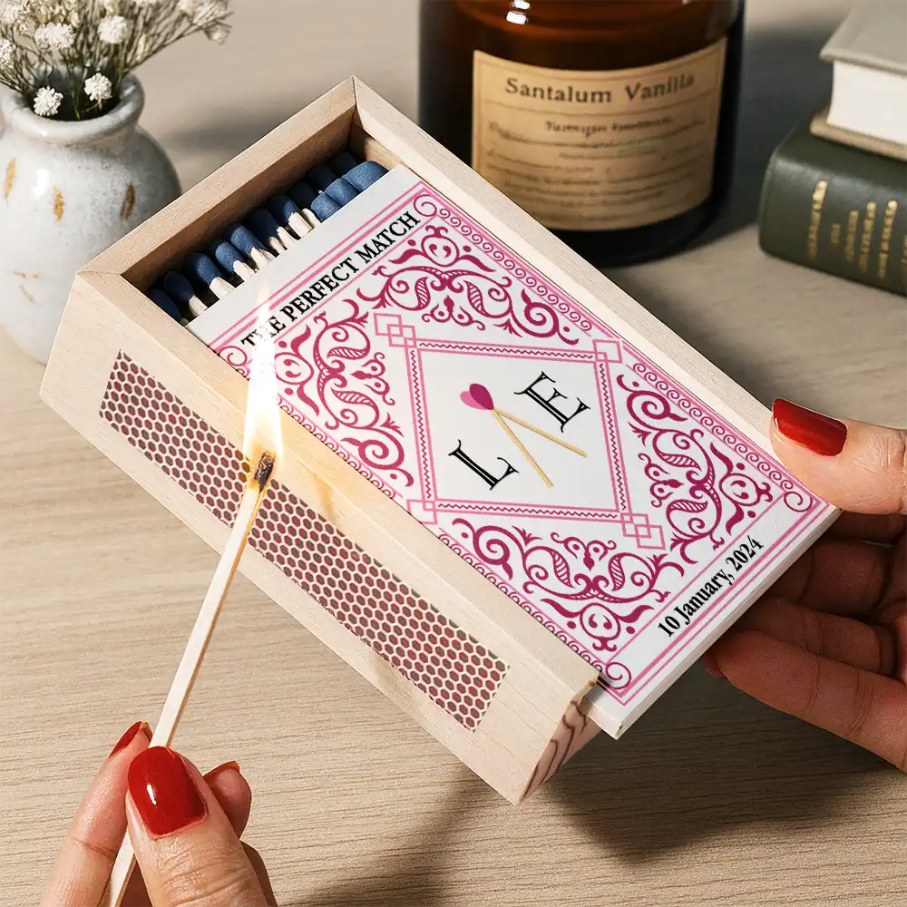 Gift For Couples,Old Couples,LGBT,Love - The Perfect Match - Personalized Wooden Matchbox
