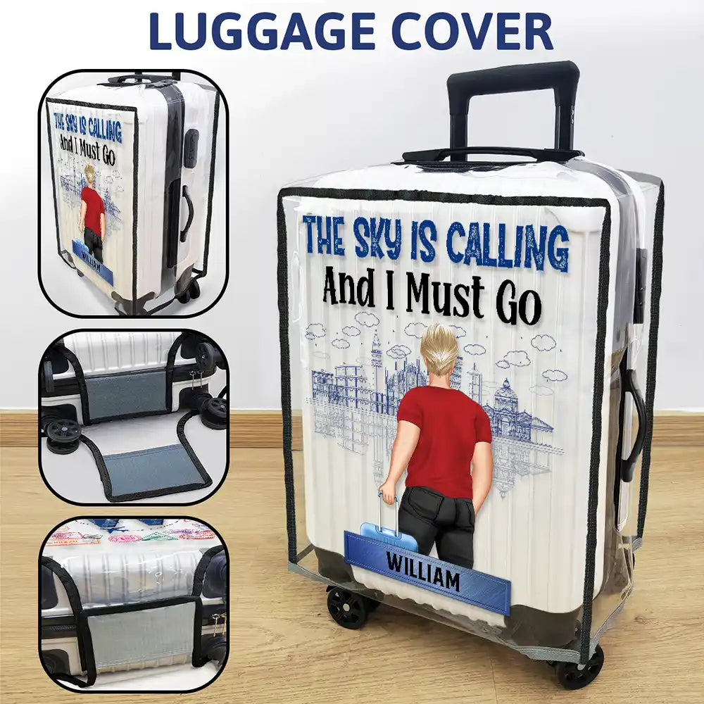 Gift For Women, Gift For Men, Summer, Travel, Happy - The Sky Is Calling Me - Personalized Clear Luggage Cover