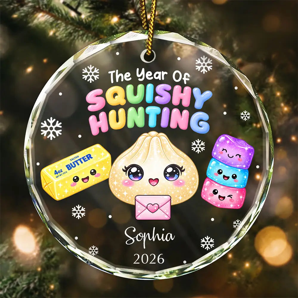 The Year Of Squishy Hunting Gift For Kids Daughter Collector - Personalized Circle Glass Ornament
