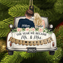 Love, Christmas, Gift For Wife, Gift For Husband, Gift For Couples, Married, Engaged, Wedding Anniversary - The Year We Became Mr & Mrs Couple In Car - Personalized 2-Layered Wooden Ornament