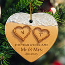 Gift For Couples,Gift For Husband,Gift For Wife,Gift For Boyfriend,Gift For Girlfriend,Anniversary,Wedding Anniversary,Love - The Year We Became Mr & Mrs Initial Letter - Personalized Heart Ceramic Ornament