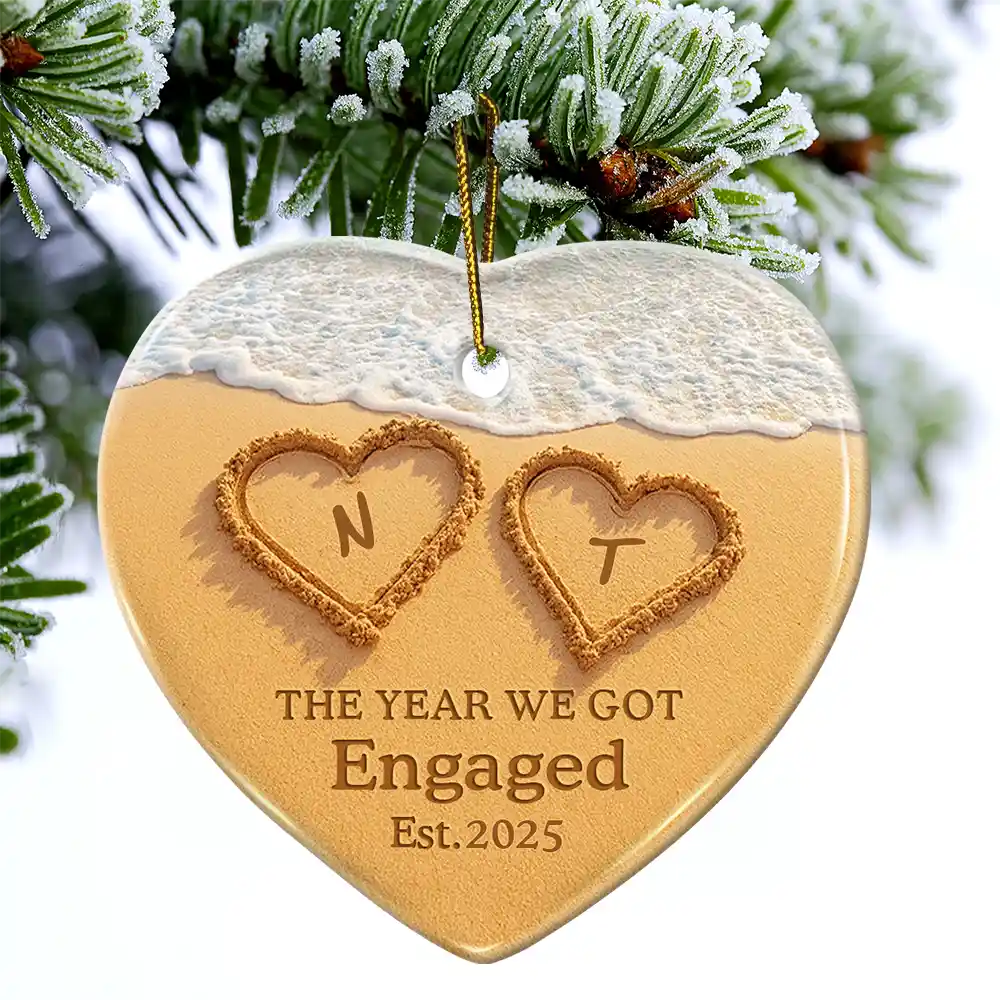 Gift For Couples,Gift For Husband,Gift For Wife,Gift For Boyfriend,Gift For Girlfriend,Anniversary,Wedding Anniversary,Love - The Year We Became Mr & Mrs Initial Letter - Personalized Heart Ceramic Ornament