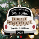 Love,Christmas,Gift For Wife,Gift For Husband,Gift For Couples,Married ,Engaged - The Year We Became Mr & Mrs Wedding Car - Personalized 2-Layered Wooden Ornament
