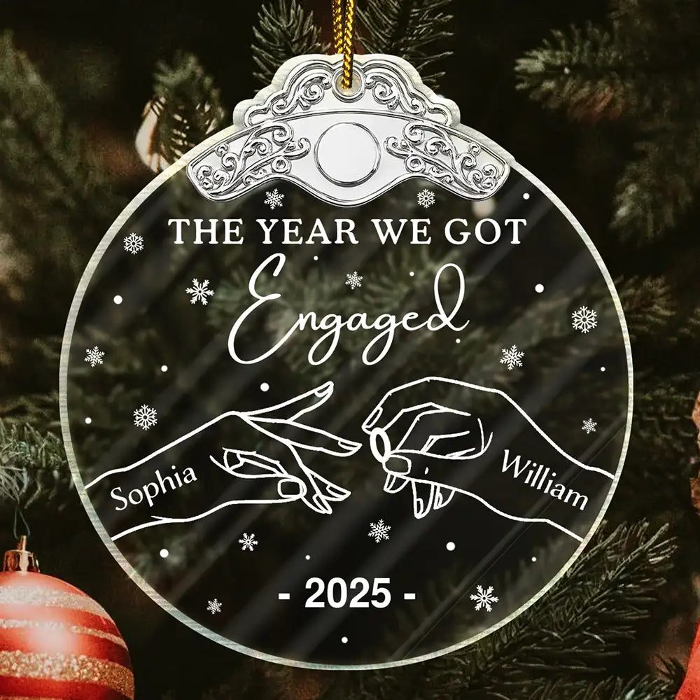 Gift For Couples,Christmas,Engaged,Married ,Anniversary,Love,Gift For Husband,Gift For Girlfriend,Gift For Boyfriend,Gift For Wife - The Year We Got Engaged - Personalized Custom Shaped Acrylic Ornament