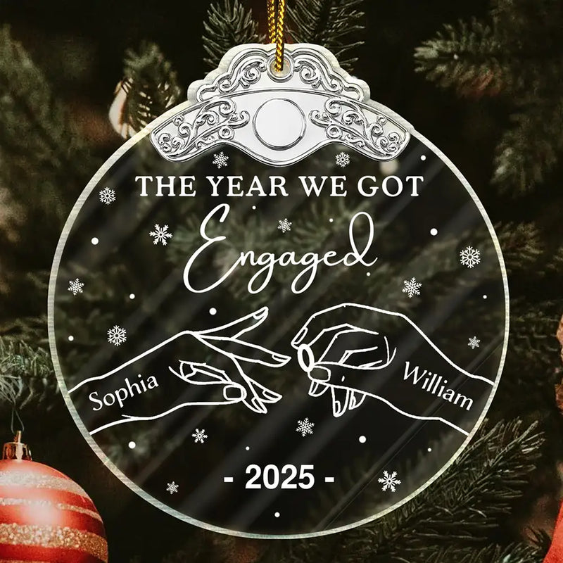 Gift For Couples,Christmas,Engaged,Married ,Anniversary,Love,Gift For Husband,Gift For Girlfriend,Gift For Boyfriend,Gift For Wife - The Year We Got Engaged - Personalized Custom Shaped Acrylic Ornament