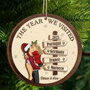 Gift For Couples,Gift For Husband,Gift For Wife,Gift For Boyfriend,Gift For Girlfriend,Travel,Christmas,Happy - The Year We Visited Travel Couple - Personalized 2-Layered Wooden Ornament