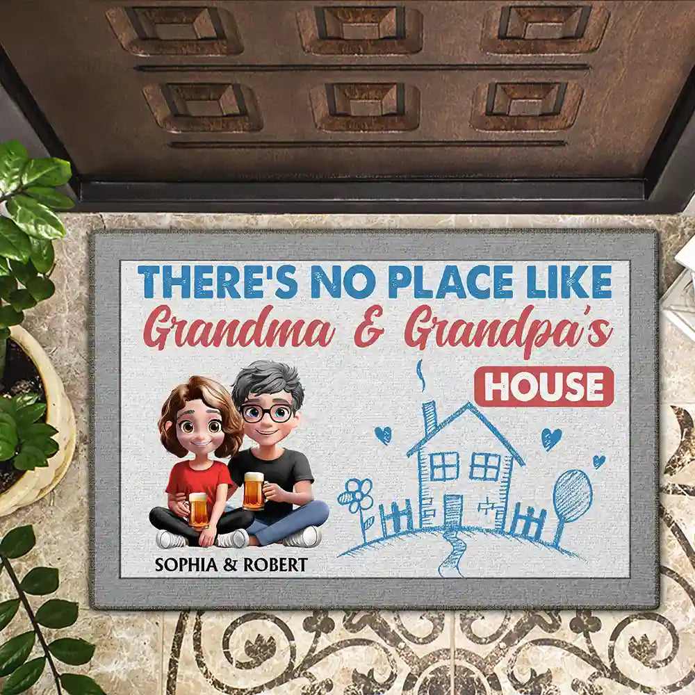 Gift For Grandparents, Funny - There's No Place Like - Personalized Doormat