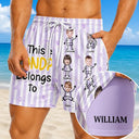 Adorable,Gift For Father,Beach,Custom Photo,Summer,Cut-Face Photo,Icon - Custom Photo This Dad Grandpa Belongs To Kids And Pets - Personalized Swim Trunks With Liner