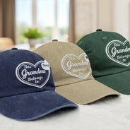 Gift For Mother,Mom - Children,Gift For Grandma,Happy - This Mom Belongs To 3D Embroidery Effect - Personalized Vintage Washed Denim Cap
