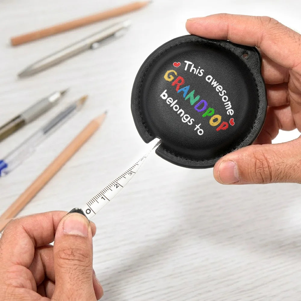 Gift For Grandpa, Adorable, Icon - This Awesome Grandpa Daddy Belongs To - Personalized Leather Tape Measure