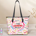 Gift For Mother,Gift For Grandma,Grandma,Grandkids - This Grandma Belongs To Blessed To Be Called Grandma - Personalized Leather Tote Bag