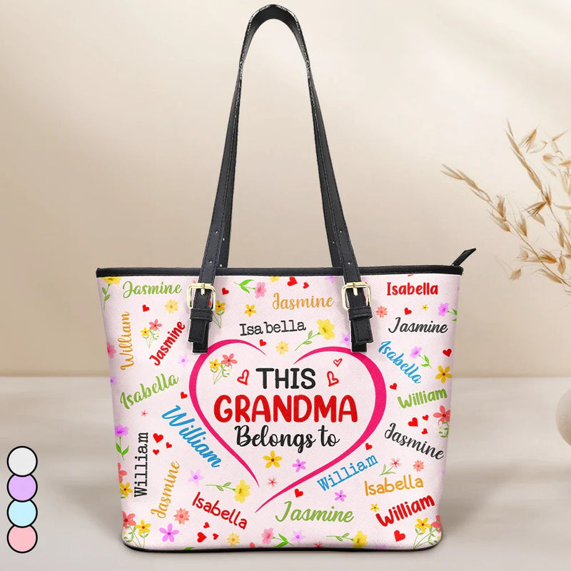Gift For Mother,Gift For Grandma,Grandma,Grandkids - This Grandma Belongs To Blessed To Be Called Grandma - Personalized Leather Tote Bag