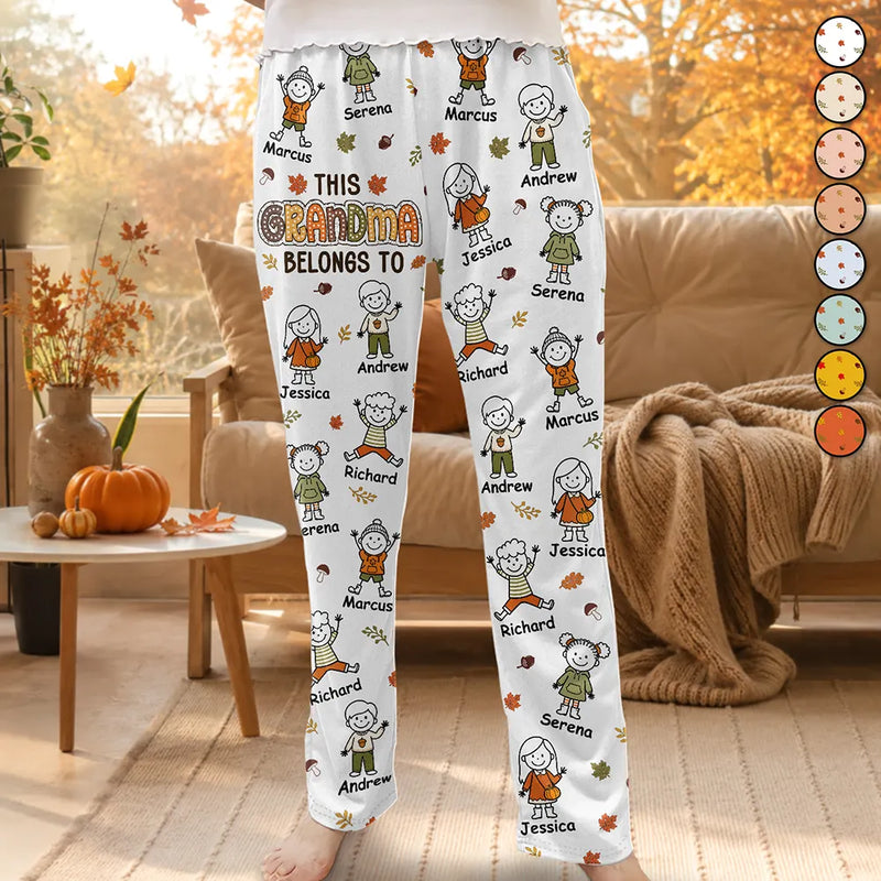 Gift For Grandma,Cozy,Icon - This Grandma Mommy Belongs To Autumn Kid Stick Figures - Personalized Pajama Pants