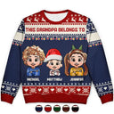 Gift For Grandpa,Funny,Christmas - This Grandpa Belongs To Grandkids Pixel Art - Personalized Unisex Ugly Sweater
