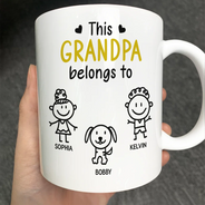 Gift For Grandpa, Gift For Father, Happy - This Grandpa Belongs To Kid Stick Figures - Personalized Mug