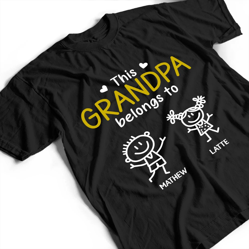 Gift For Father,Gift For Grandpa,Grandpa - Grandkids,Happy,Non-Eng,Icon,Proud - This Grandad Belongs To Kid Stick Figures - Personalised T Shirt