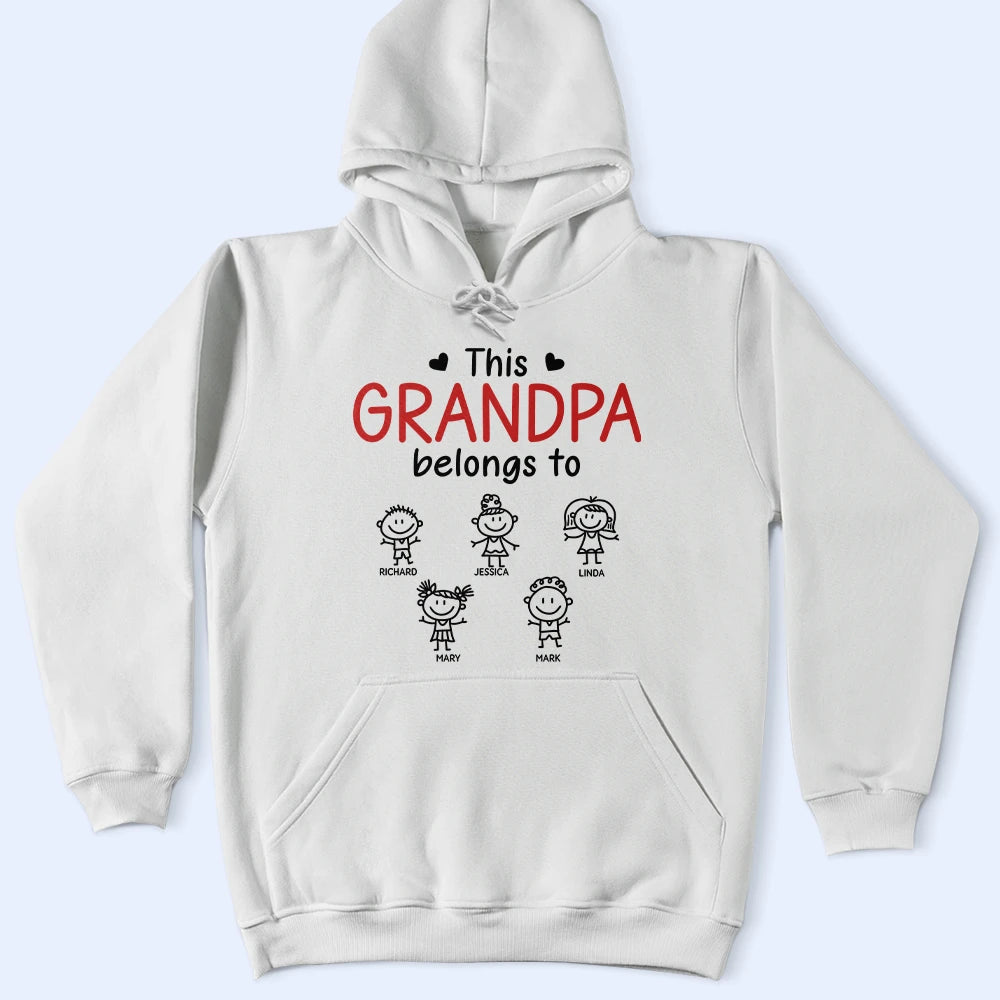 Gift For Father,Gift For Grandpa,Grandpa - Grandkids,Happy,Non-Eng,Icon,Proud - This Grandad Belongs To Kid Stick Figures - Personalised T Shirt