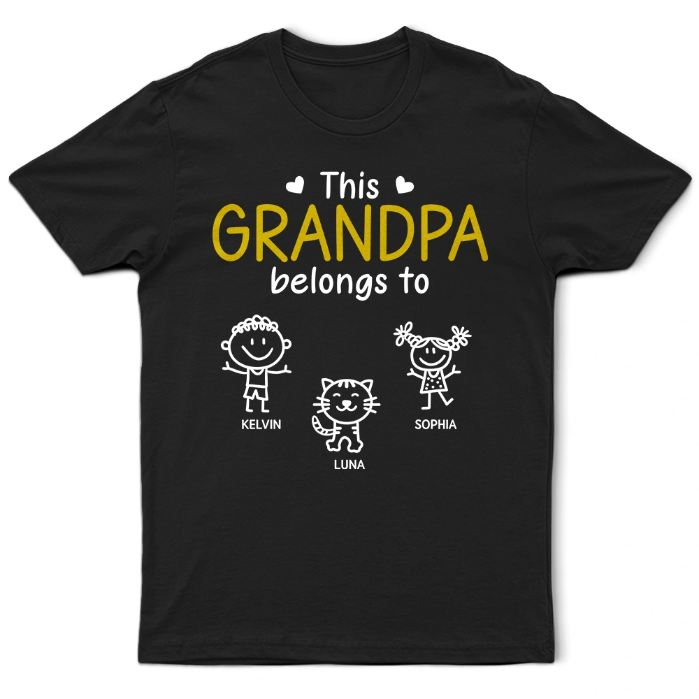 Gift For Father,Gift For Grandpa,Grandpa - Grandkids,Happy,Non-Eng,Icon,Proud - This Grandad Belongs To Kid Stick Figures - Personalised T Shirt