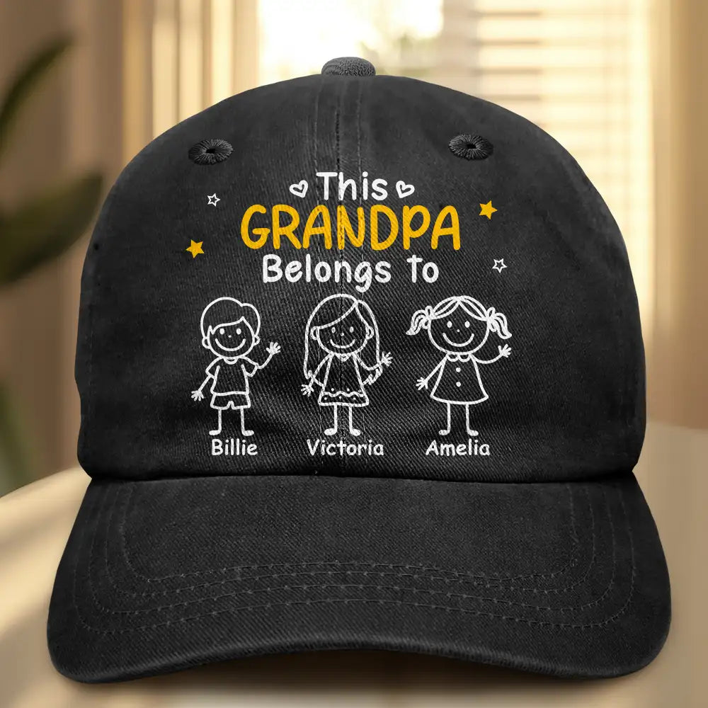 This Grandpa Dad Belongs To Kids Pet - Personalized Vintage Washed Denim Cap