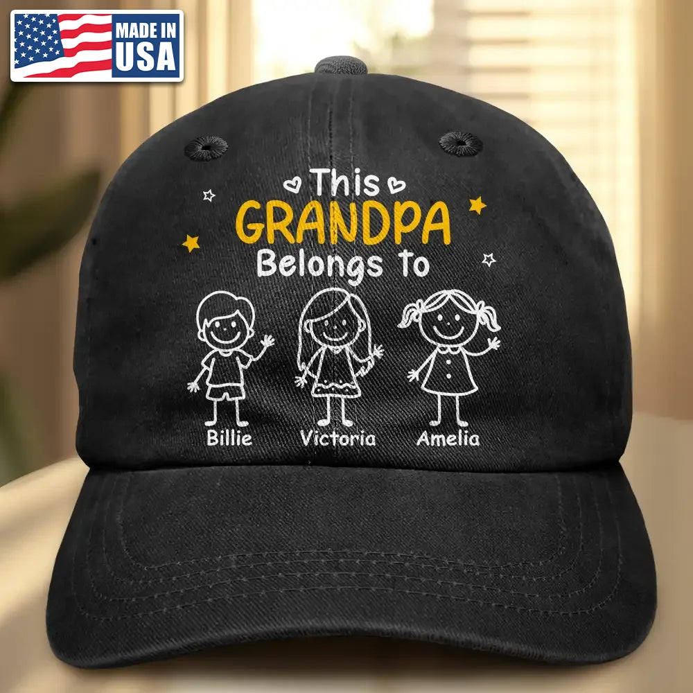 Gift For Grandparents,Gift For Grandpa,Gift For Grandma,Gift For Mother,Gift For Father,Happy,Christmas - This Grandpa Dad Belongs To Kids Pet - Personalized Vintage Washed Denim Cap