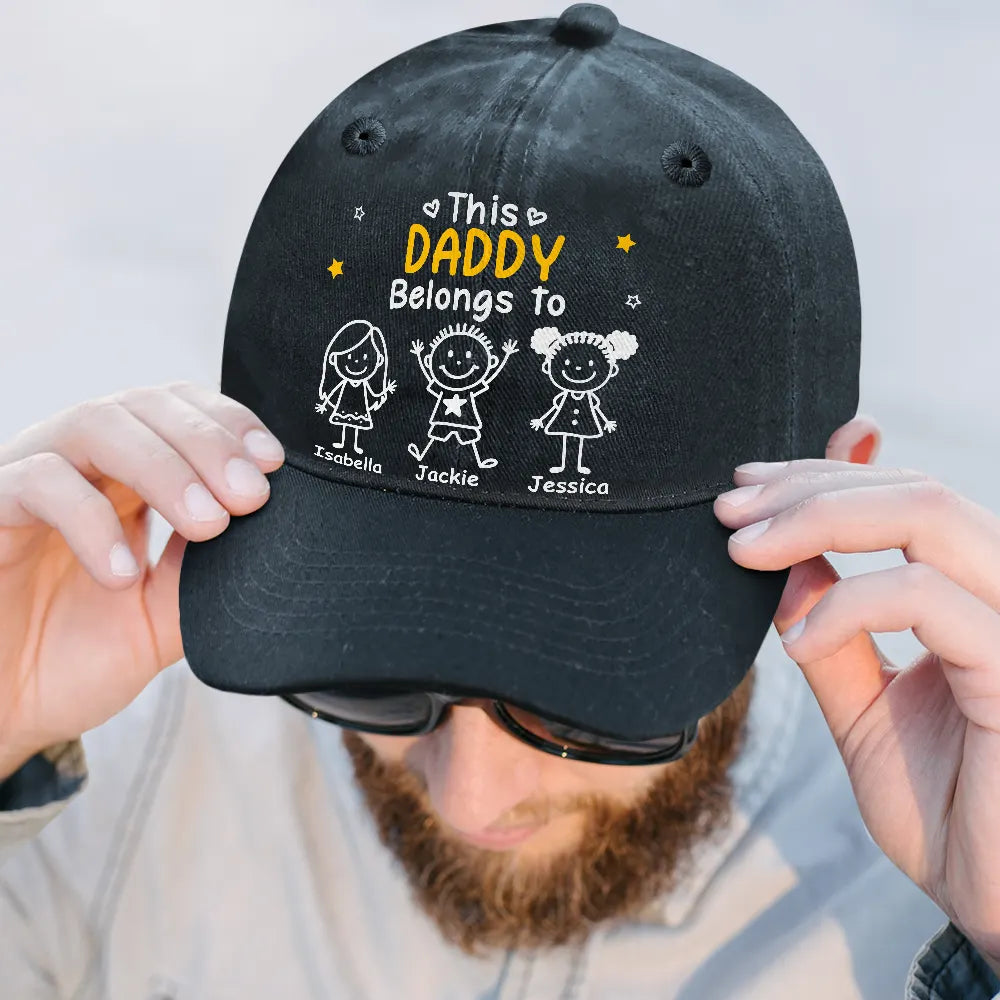 Gift For Grandparents,Gift For Grandpa,Gift For Grandma,Gift For Mother,Gift For Father,Happy,Christmas - This Grandpa Dad Belongs To Kids Pet - Personalized Vintage Washed Denim Cap