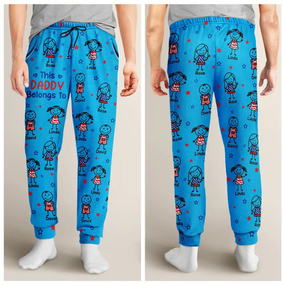Gift For Grandpa,Gift For Husband,Gift For Wife,Gift For Mother,Gift For Father,Gift For Grandma,Funn - This Grandpa Dad Belongs To Kids Pet US Flag - Personalized Pajama Pants