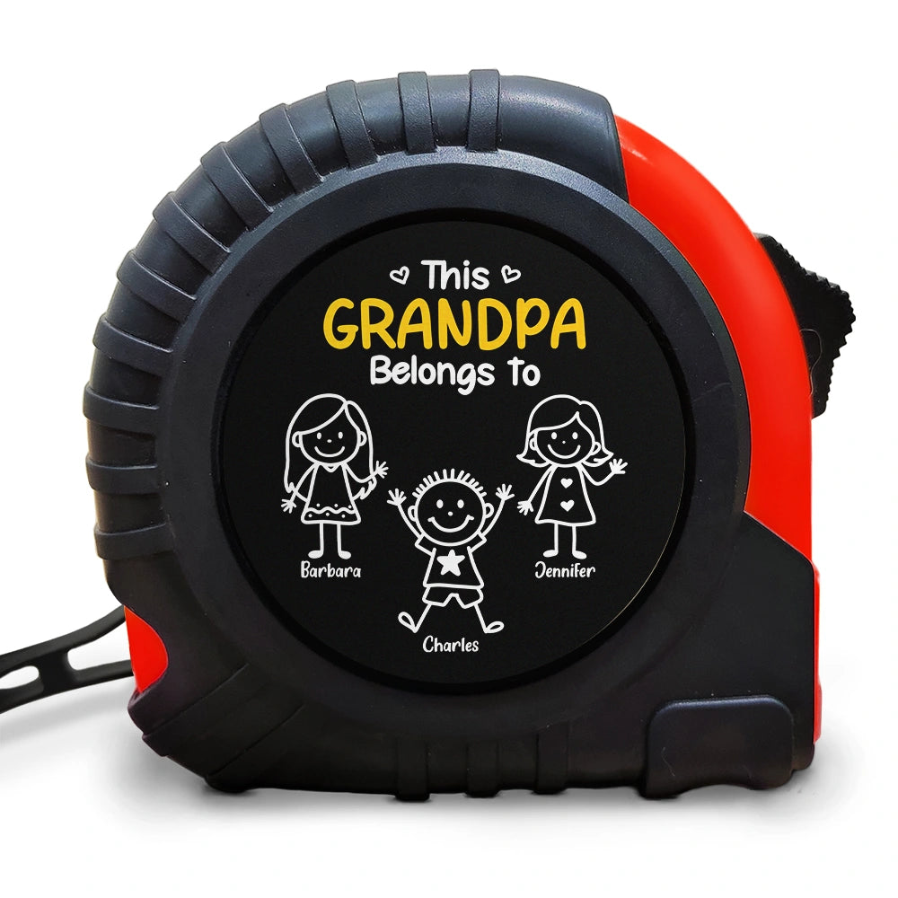 Gift For Grandpa, Gift For Father, Happy, Gift For Men, Stick Figure - This Grandpa Daddy Belongs To Kids Pet - Personalized Tape Measure