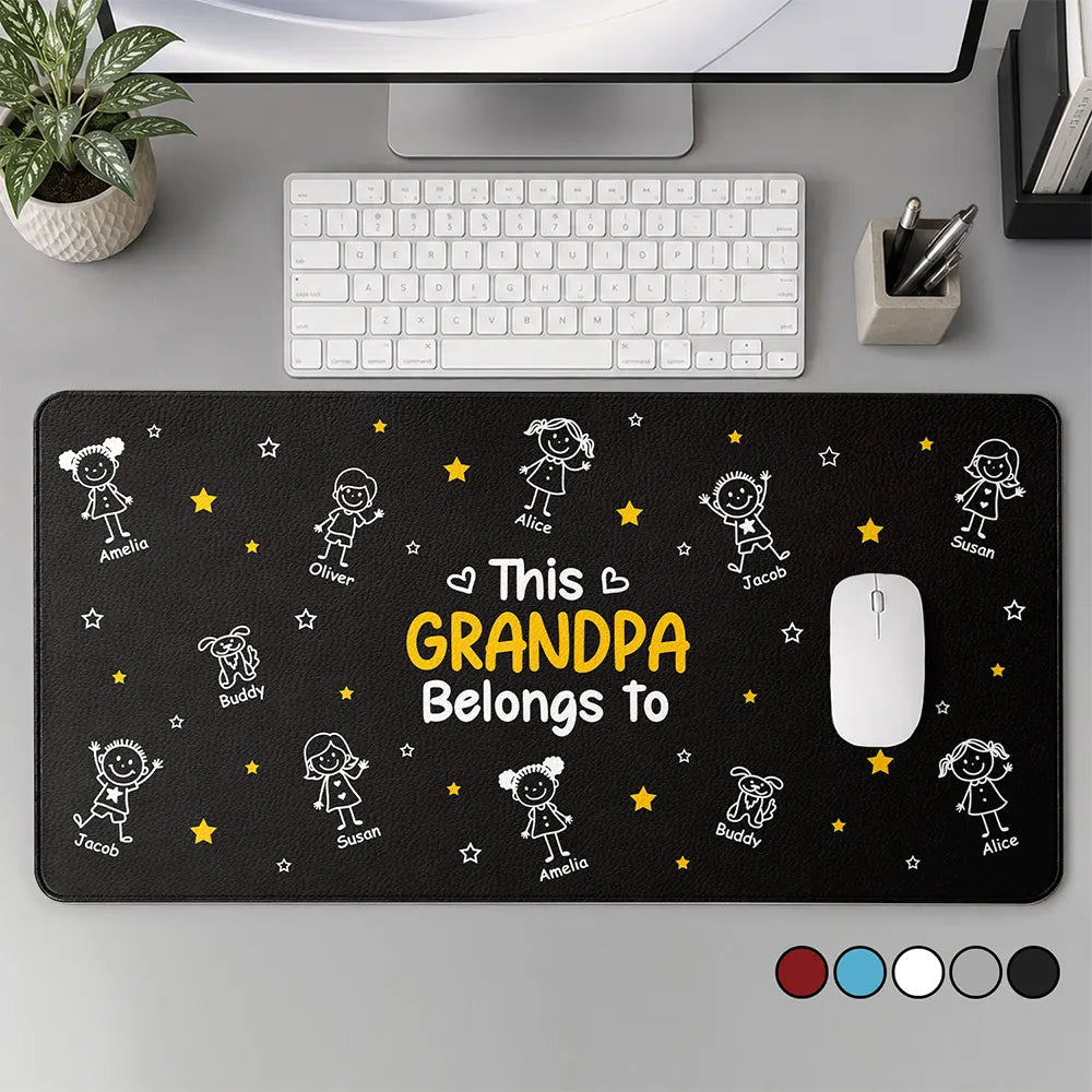 This Grandpa Daddy Mommy Belongs To Kids Pet - Personalized Leather Desk Mat