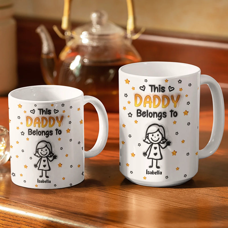Gift For Grandpa,Gift For Grandma,Gift For Grandparents,Gift For Mother,Gift For Father,Happy,Stick Figure - This Grandpa Grandma Belongs To Kids Pet 3D Effect - Personalized White Edge-to-Edge Mug