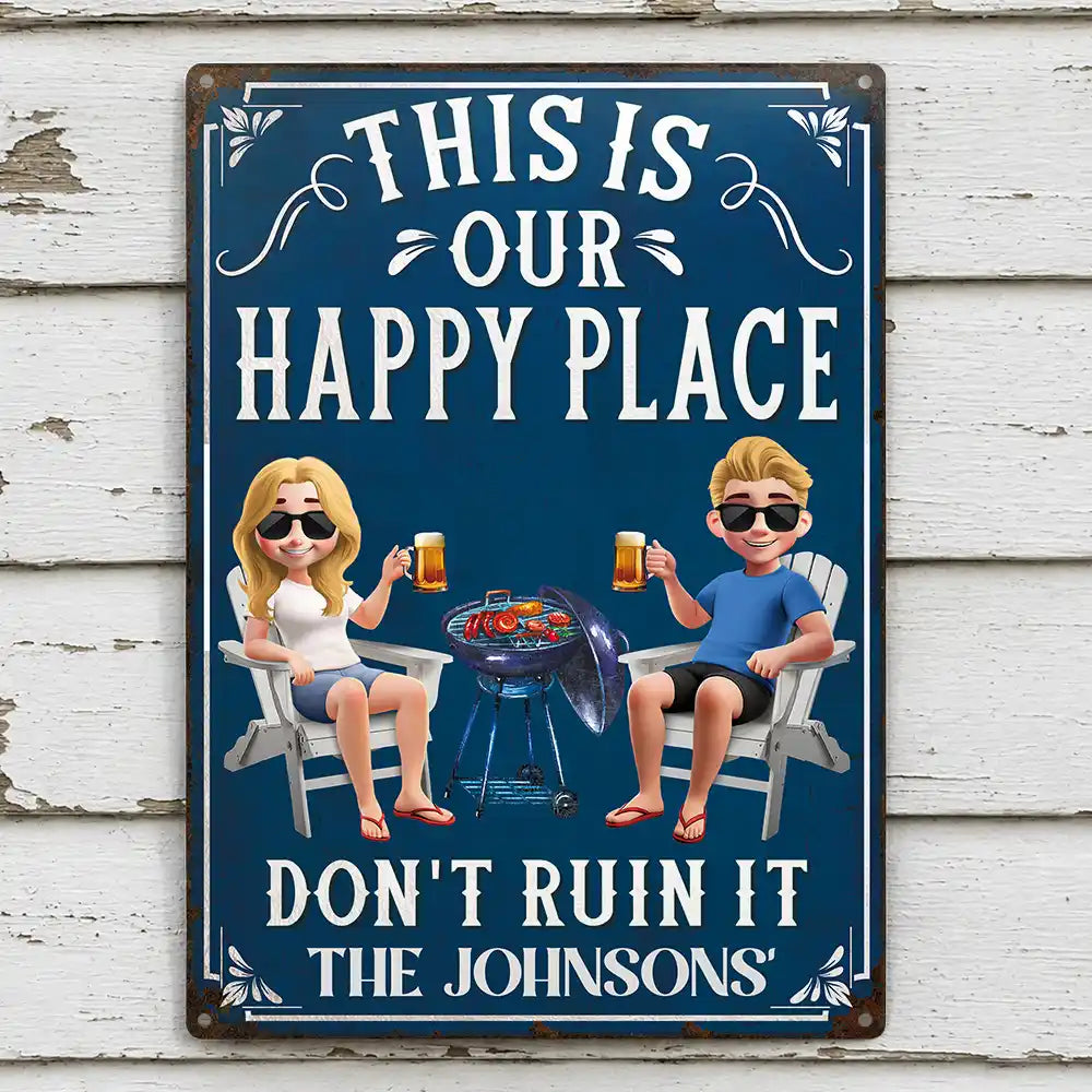 Summer, Patio, Outdoor Decor, Gift For Couples, Humorous, Vector - This Is My Happy Place - Personalized Classic Metal Signs