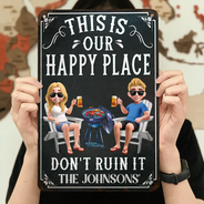 Summer, Patio, Outdoor Decor, Gift For Couples, Humorous, Vector - This Is My Happy Place - Personalized Classic Metal Signs