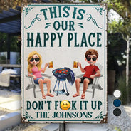 Summer, Patio, Outdoor Decor, Gift For Couples, Humorous, Vector - This Is My Happy Place - Personalized Classic Metal Signs