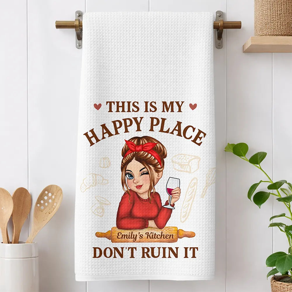 Humorous, Gift For Yourself, Cooking, Vector - This Is My Happy Place Don't Ruin It - Personalized Kitchen Towel