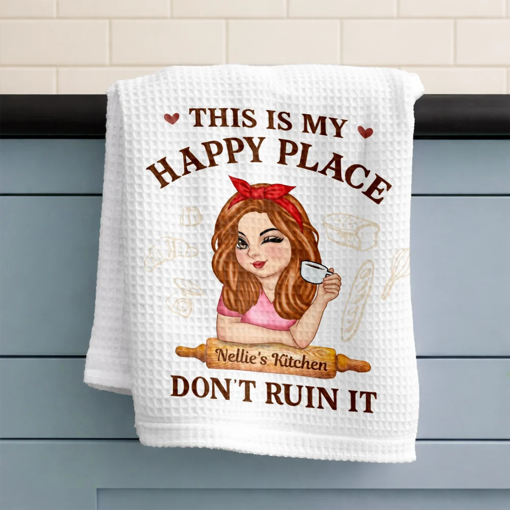 Humorous, Gift For Yourself, Cooking, Vector - This Is My Happy Place Don't Ruin It - Personalized Kitchen Towel