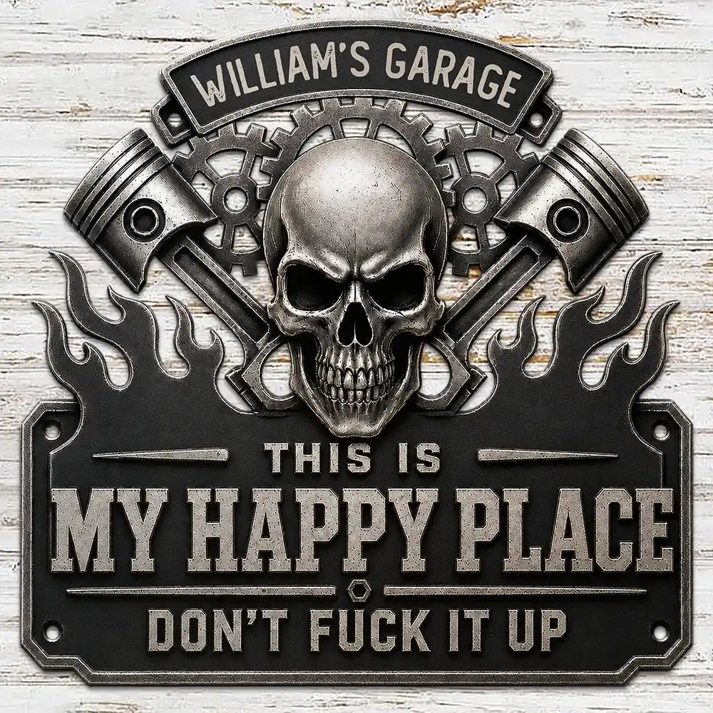 Top Market,Humorous,Gift For Men,Gift For Yourself,Garage,Outdoor Decor,Custom Text - This Is My Happy Place Garage - Personalized Custom Shaped Metal Sign