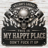 Top Market,Humorous,Gift For Men,Gift For Yourself,Garage,Outdoor Decor,Custom Text - This Is My Happy Place Garage - Personalized Custom Shaped Metal Sign