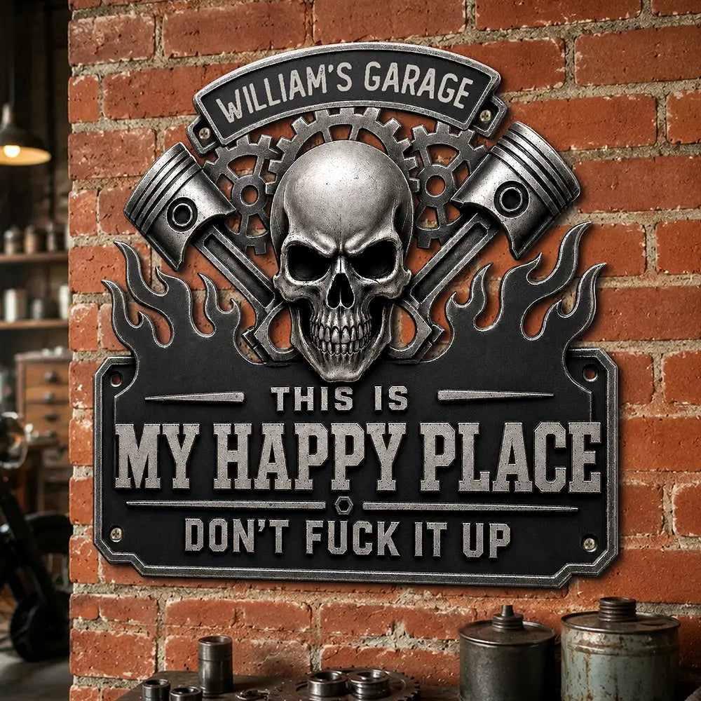 Top Market,Humorous,Gift For Men,Gift For Yourself,Garage,Outdoor Decor,Custom Text - This Is My Happy Place Garage - Personalized Custom Shaped Metal Sign