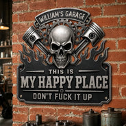Top Market,Humorous,Gift For Men,Gift For Yourself,Garage,Outdoor Decor,Custom Text - This Is My Happy Place Garage - Personalized Custom Shaped Metal Sign