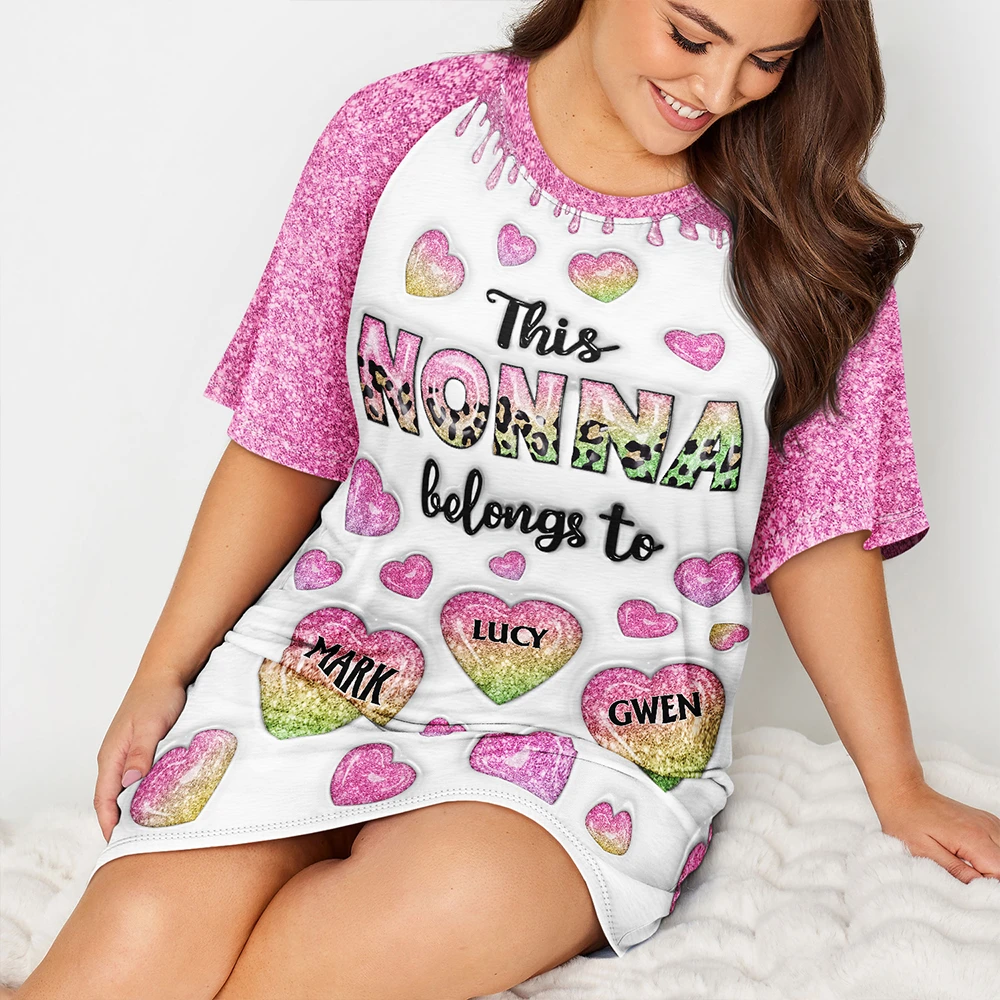 Gift For Mother,Gift For Grandma,Grandma - Grandkids,Happy - This Mom Grandma Belongs To Heart Icon - Personalized Women's Sleep Tee