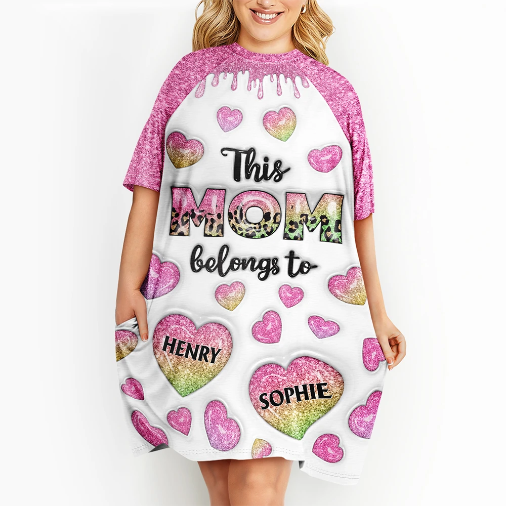 This Mom Grandma Belongs To Heart Icon - Personalized Women's Sleep Tee