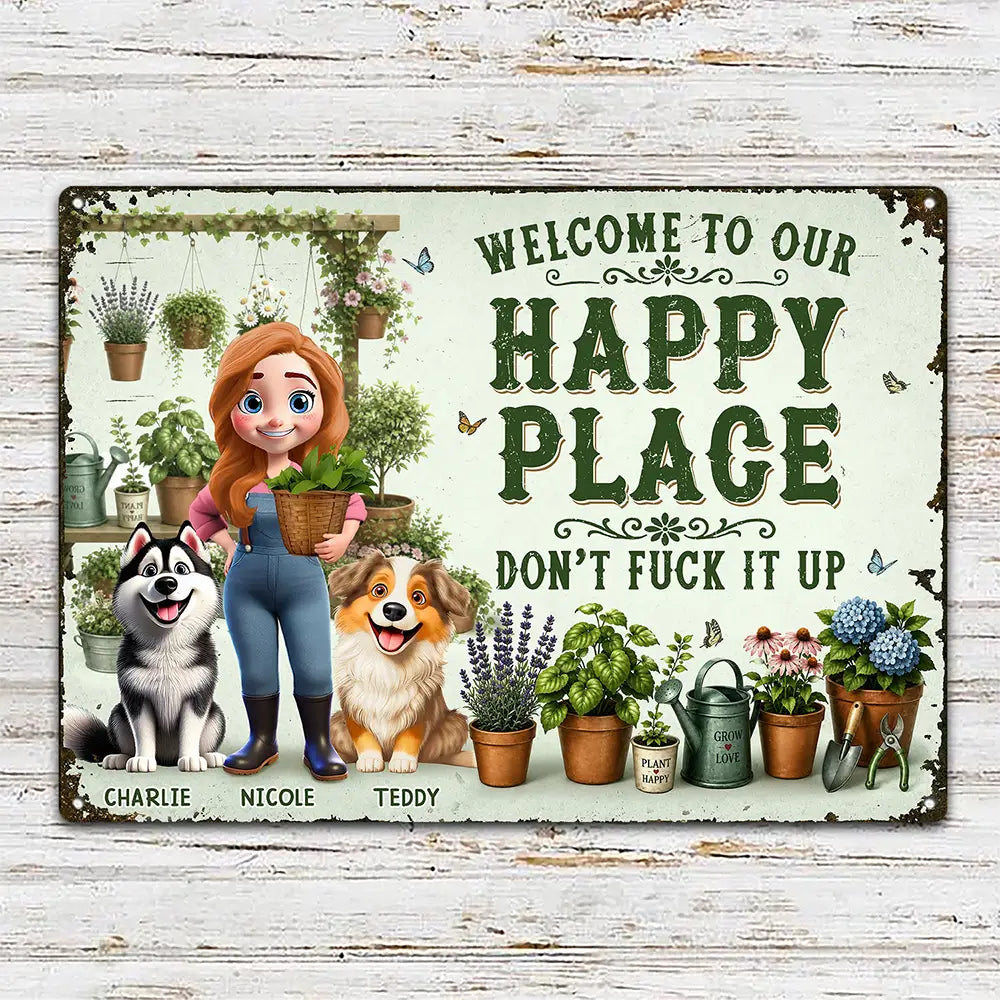Humorous,Gardening,Gift For Yourself,Summer,Vector - This Is Our Happy Place Garden - Personalized Classic Metal Signs