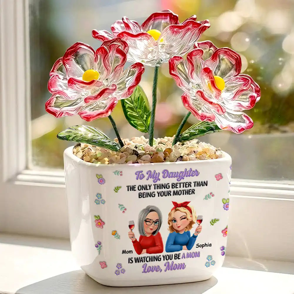 To My Daughter Granddaughter - Personalized Glass Flower Plant Pot