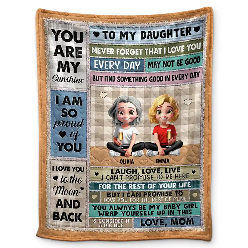 Gift For Mother, Mom - Daughters (Adult), Gift For Daughter, Family, Happy - To My Mom To My Daughter 3D Effect - Personalized Fleece Blanket, Sherpa Blanket
