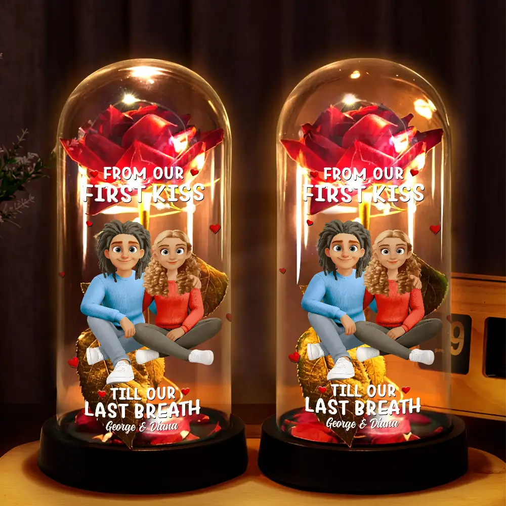 Gift For Couples,Gift For Wife,Gift For Girlfriend,LGBT,Love - Together And Forever Yours Sitting Couple 3D Effect - Personalized Everlasting Rose Dome Lamp