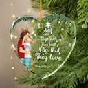 Christmas, Happy, Love, Gift For Couples - Together They Built A Life They Loved - Personalized Heart Shaped Glass Ornament